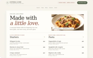 料理の写真を配置したイタリアンレストランのメニュー作成例
